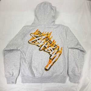 Stussy Flame Logo Zip Up Hoodie Heather Grey Mens Medium SU23 Z4000SZS23
